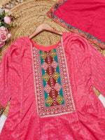 Thumbnail for Malishka Women's Pink Chinon Embroidered Anarkali Kurta Pant With Dupatta - Distacart