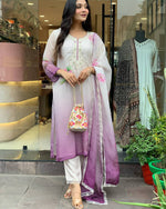 Thumbnail for Malishka Women's White Sheer Floral Straight Kurta Pant With Dupatta - Distacart
