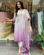 Thumbnail for Malishka Women's White Sheer Floral Straight Kurta Pant With Dupatta - Distacart