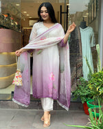 Thumbnail for Malishka Women's White Sheer Floral Straight Kurta Pant With Dupatta - Distacart