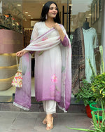 Thumbnail for Malishka Women's White Sheer Floral Straight Kurta Pant With Dupatta - Distacart