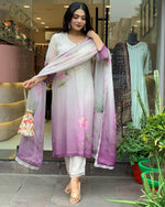 Thumbnail for Malishka Women's White Sheer Floral Straight Kurta Pant With Dupatta - Distacart