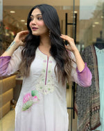 Thumbnail for Malishka Women's White Sheer Floral Straight Kurta Pant With Dupatta - Distacart