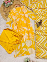 Thumbnail for Malishka Women's Yellow Sheer Floral Straight Kurta Pant With Dupatta - Distacart