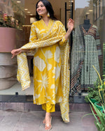 Thumbnail for Malishka Women's Yellow Sheer Floral Straight Kurta Pant With Dupatta - Distacart