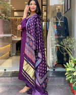 Thumbnail for Malishka Women's Purple Roman Silk Embroidered Straight Kurta Pant With Dupatta - Distacart