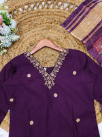 Thumbnail for Malishka Women's Purple Roman Silk Embroidered Straight Kurta Pant With Dupatta - Distacart