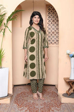 Thumbnail for Miravan Womens Straight Polka Dot Printed Green Kurta With Palazzo - Distacart