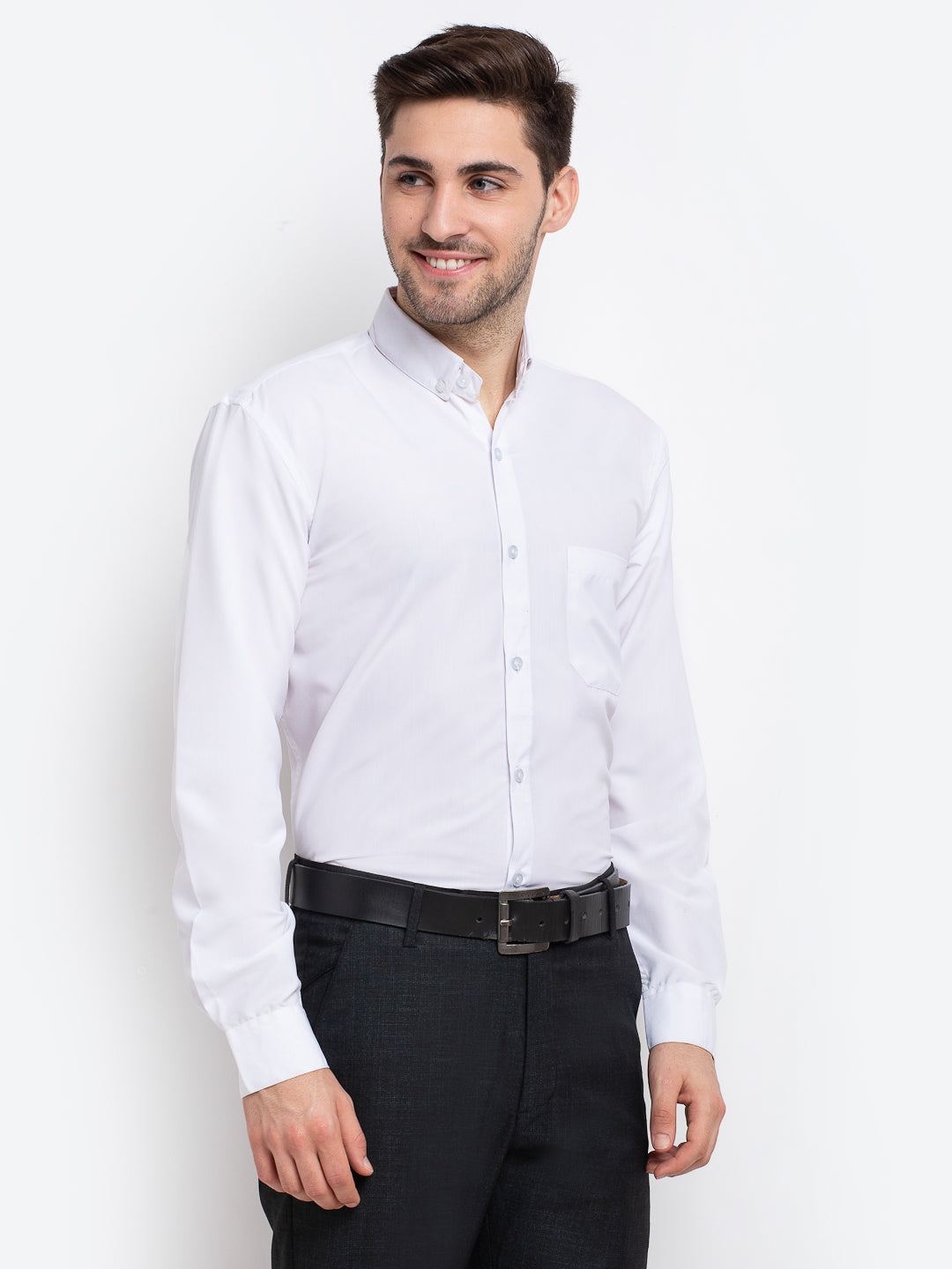 Jainish Men's Button Down Collar Cotton Formal Shirt - White - Distacart