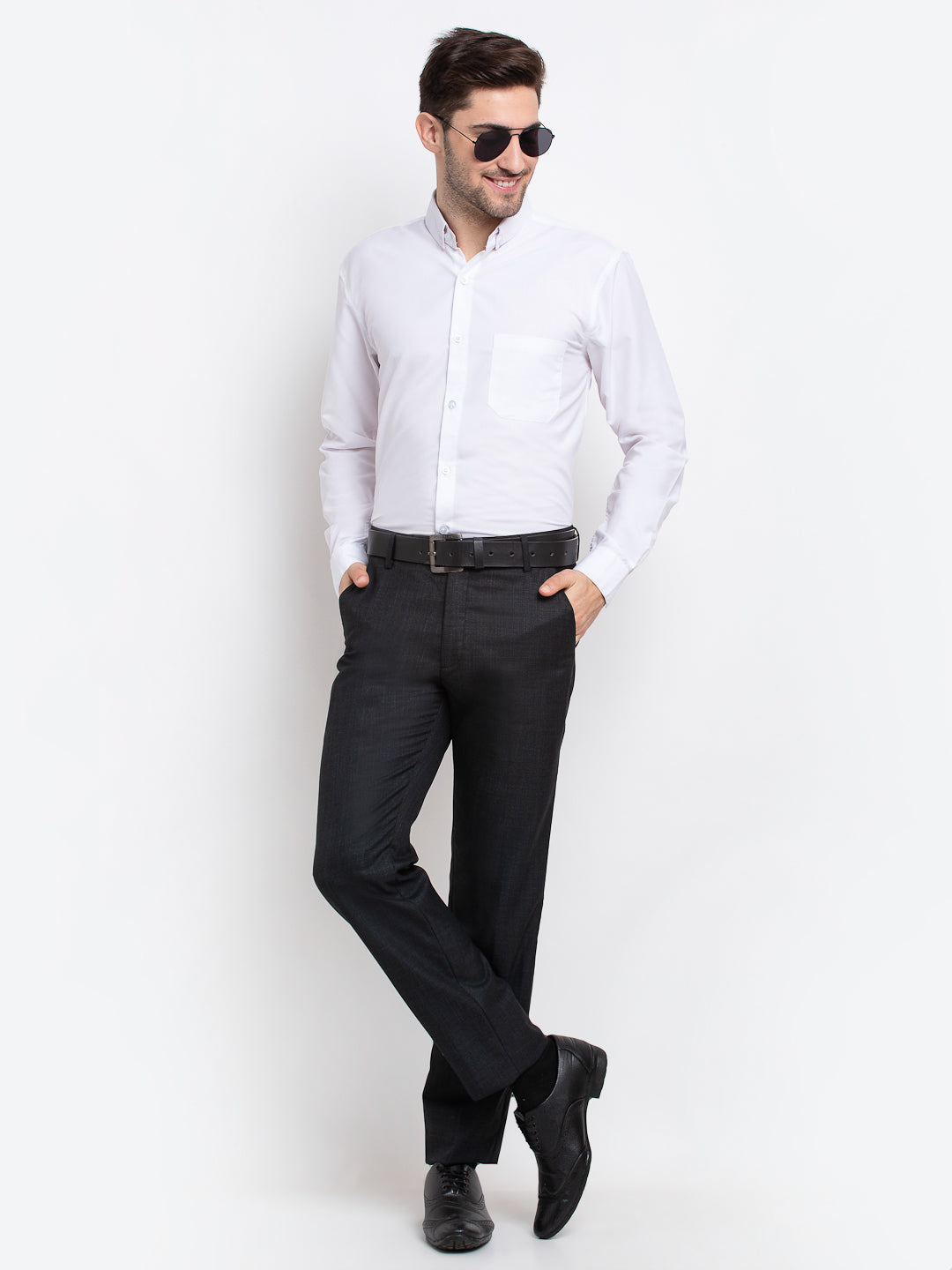 Jainish Men's Button Down Collar Cotton Formal Shirt - White - Distacart