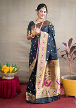 Thumbnail for Jyoti Fashion Women's Black Paithani Silk Zari Woven Saree with Blouse - Distacart