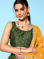 Thumbnail for Ahalyaa Olive Green & Silver-Toned Printed Ready to Wear Lehenga & Blouse With Dupatta - Distacart