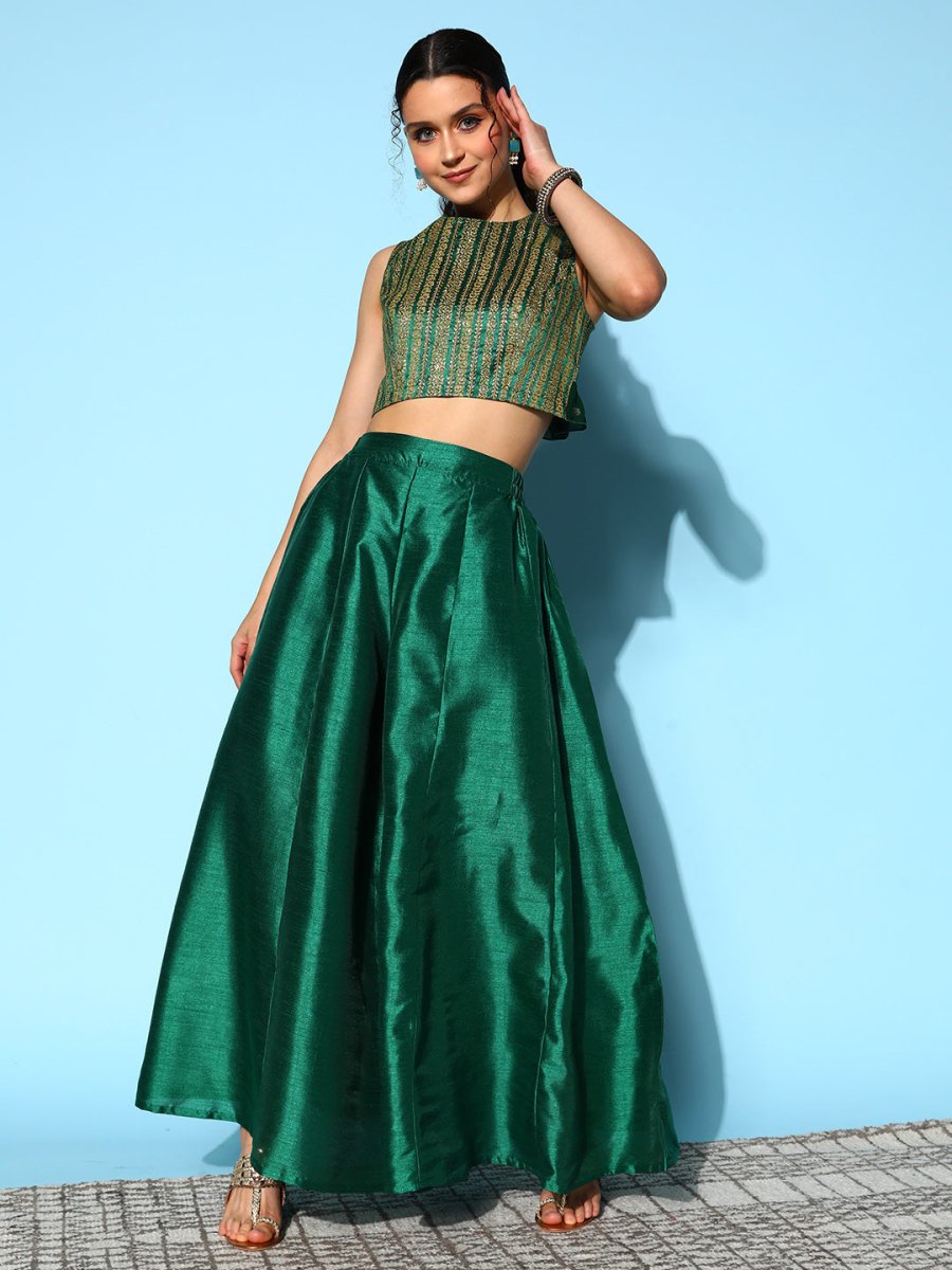 Ahalyaa Women Green & Gold-Toned Printed Co-ords - Distacart