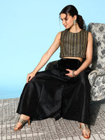 Thumbnail for Ahalyaa Women Black & Gold-Toned Printed Co-ords - Distacart