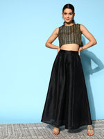 Thumbnail for Ahalyaa Women Black & Gold-Toned Printed Co-ords - Distacart