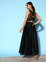 Thumbnail for Ahalyaa Women Black & Gold-Toned Printed Co-ords - Distacart