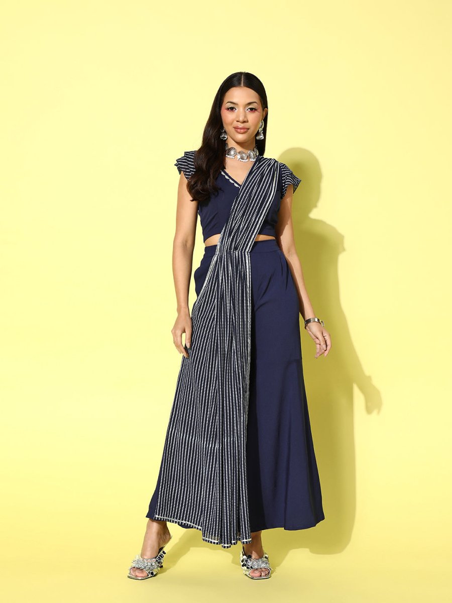 Ahalyaa Striped Top with Palazzos and Dupatta - Distacart
