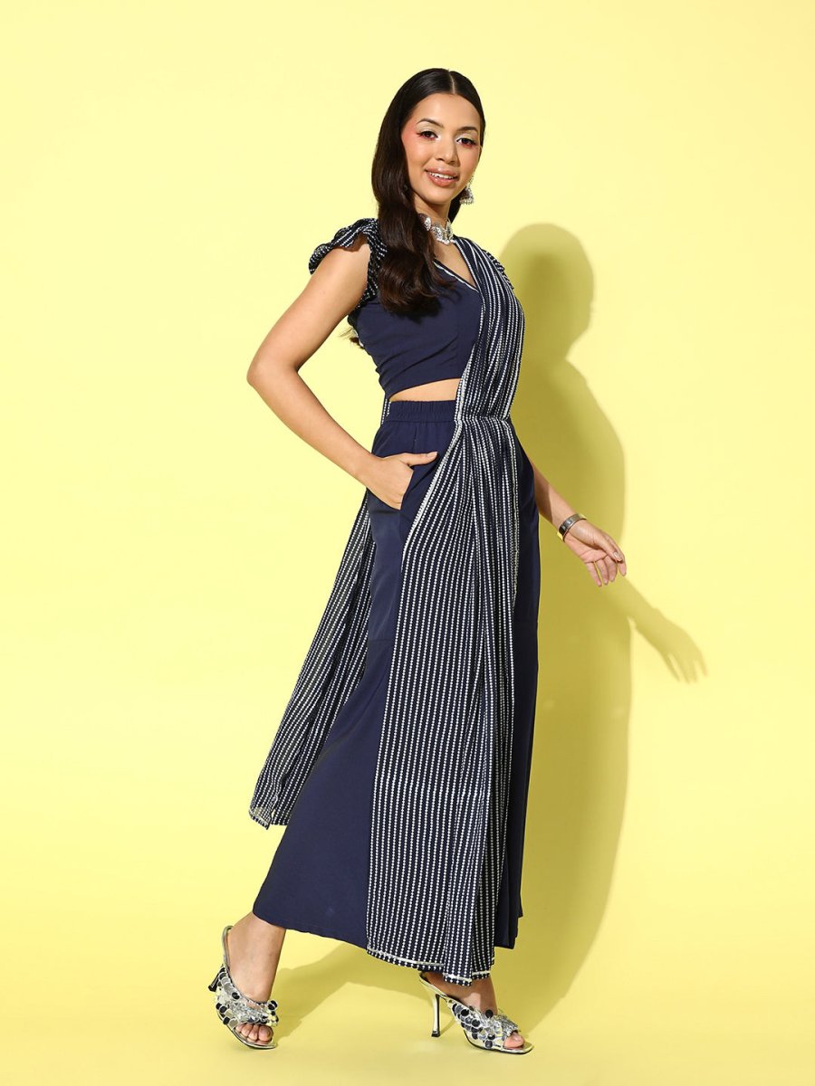 Ahalyaa Striped Top with Palazzos and Dupatta - Distacart