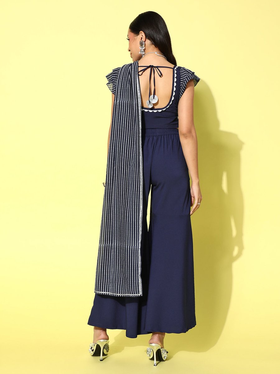 Ahalyaa Striped Top with Palazzos and Dupatta - Distacart