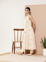 Thumbnail for Ahalyaa Women Pink Floral Printed Empire Gotta Patti Kurta with Churidar - Distacart
