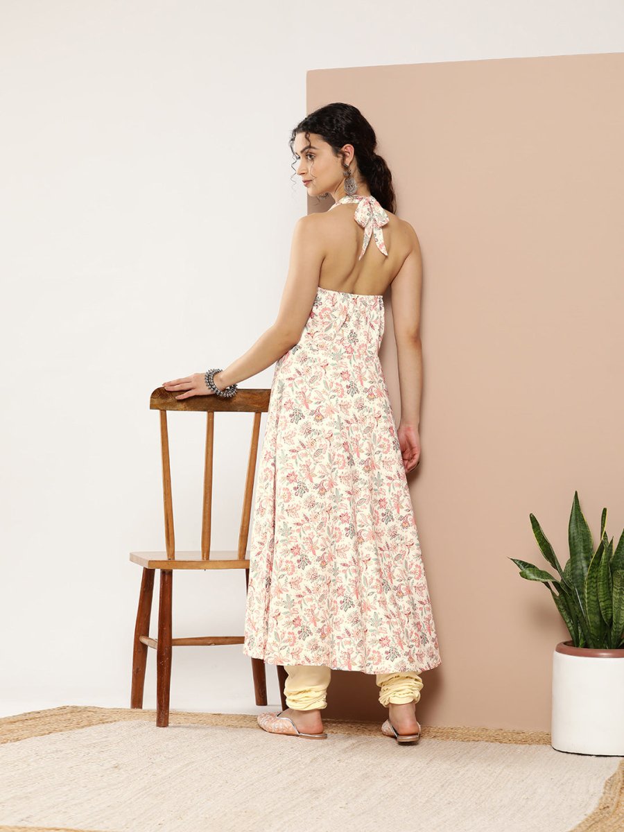 Ahalyaa Women Pink Floral Printed Empire Gotta Patti Kurta with Churidar - Distacart