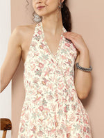 Thumbnail for Ahalyaa Women Pink Floral Printed Empire Gotta Patti Kurta with Churidar - Distacart