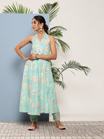 Thumbnail for Ahalyaa Women Blue Floral Printed Gotta Patti Kurta with Churidar - Distacart