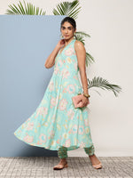 Thumbnail for Ahalyaa Women Blue Floral Printed Gotta Patti Kurta with Churidar - Distacart