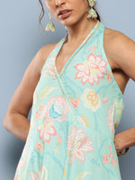 Thumbnail for Ahalyaa Women Blue Floral Printed Gotta Patti Kurta with Churidar - Distacart