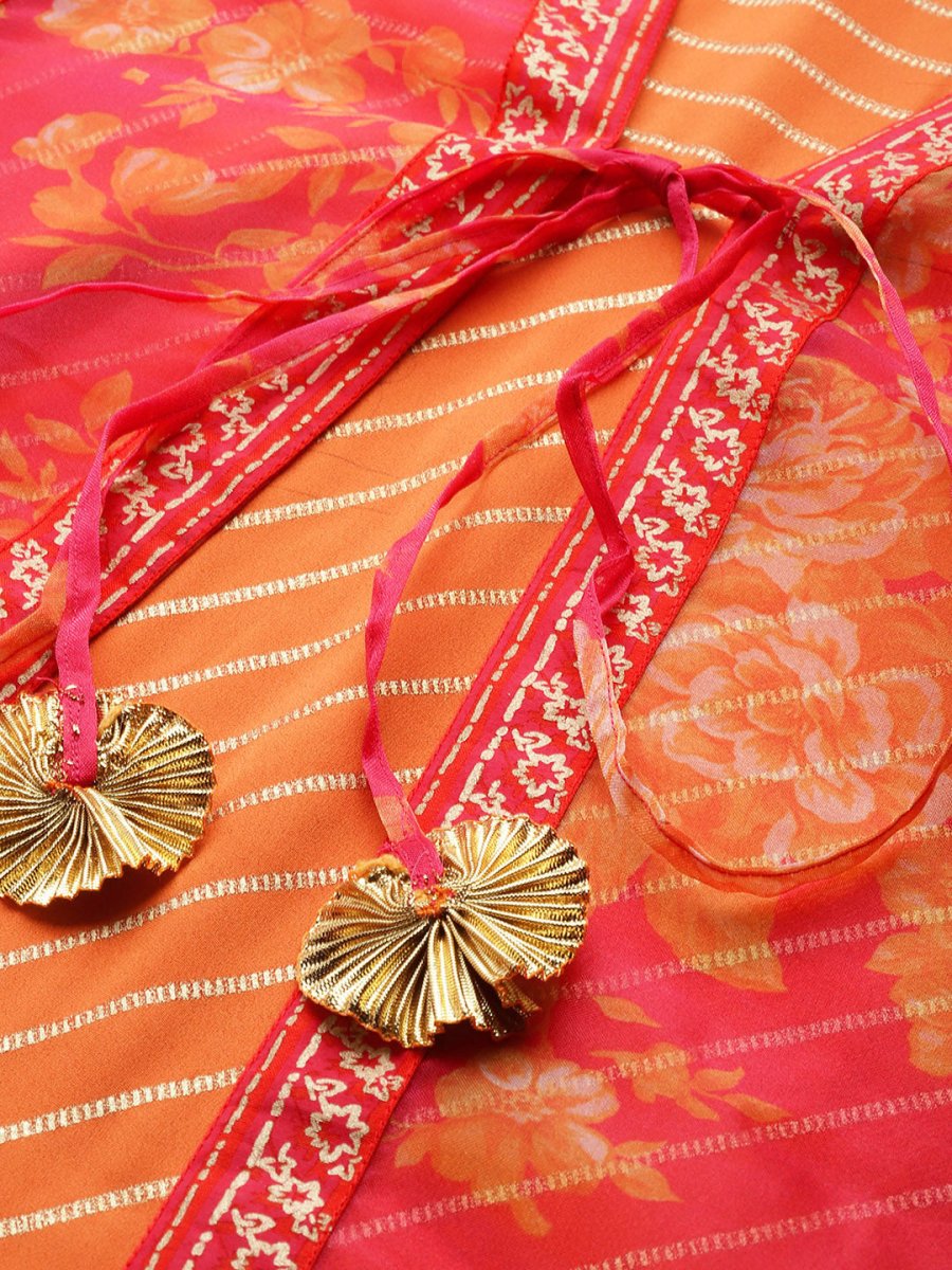 Ahalyaa Orange Striped Ethnic Maxi Dress - Distacart