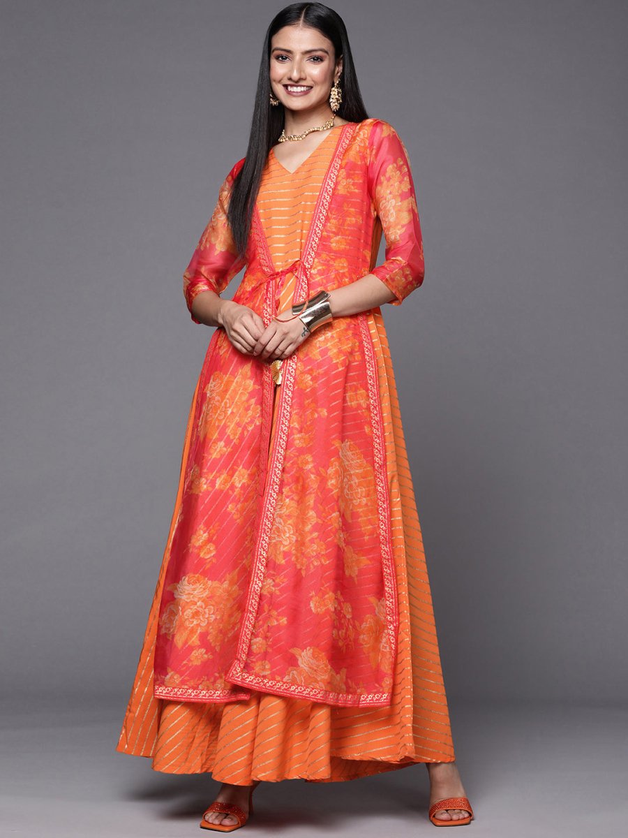 Ahalyaa Orange Striped Ethnic Maxi Dress - Distacart
