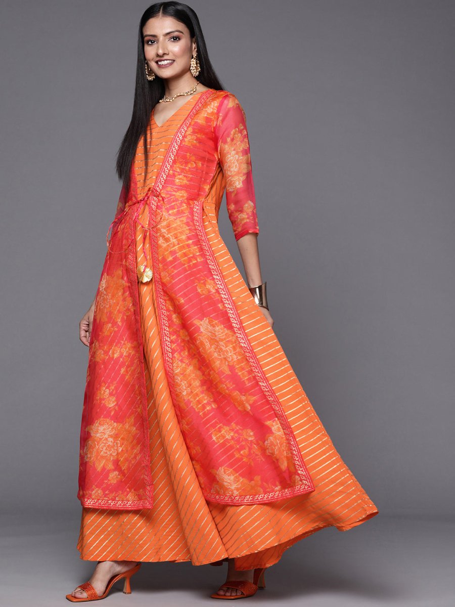 Ahalyaa Orange Striped Ethnic Maxi Dress - Distacart