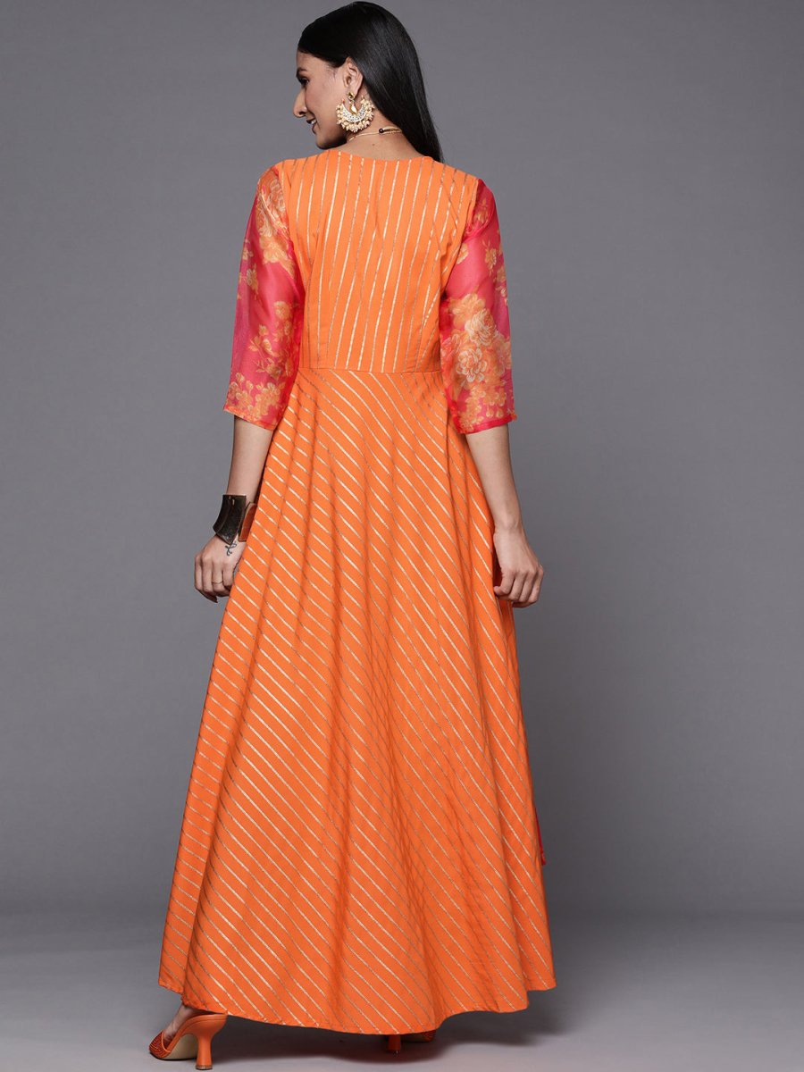 Ahalyaa Orange Striped Ethnic Maxi Dress - Distacart