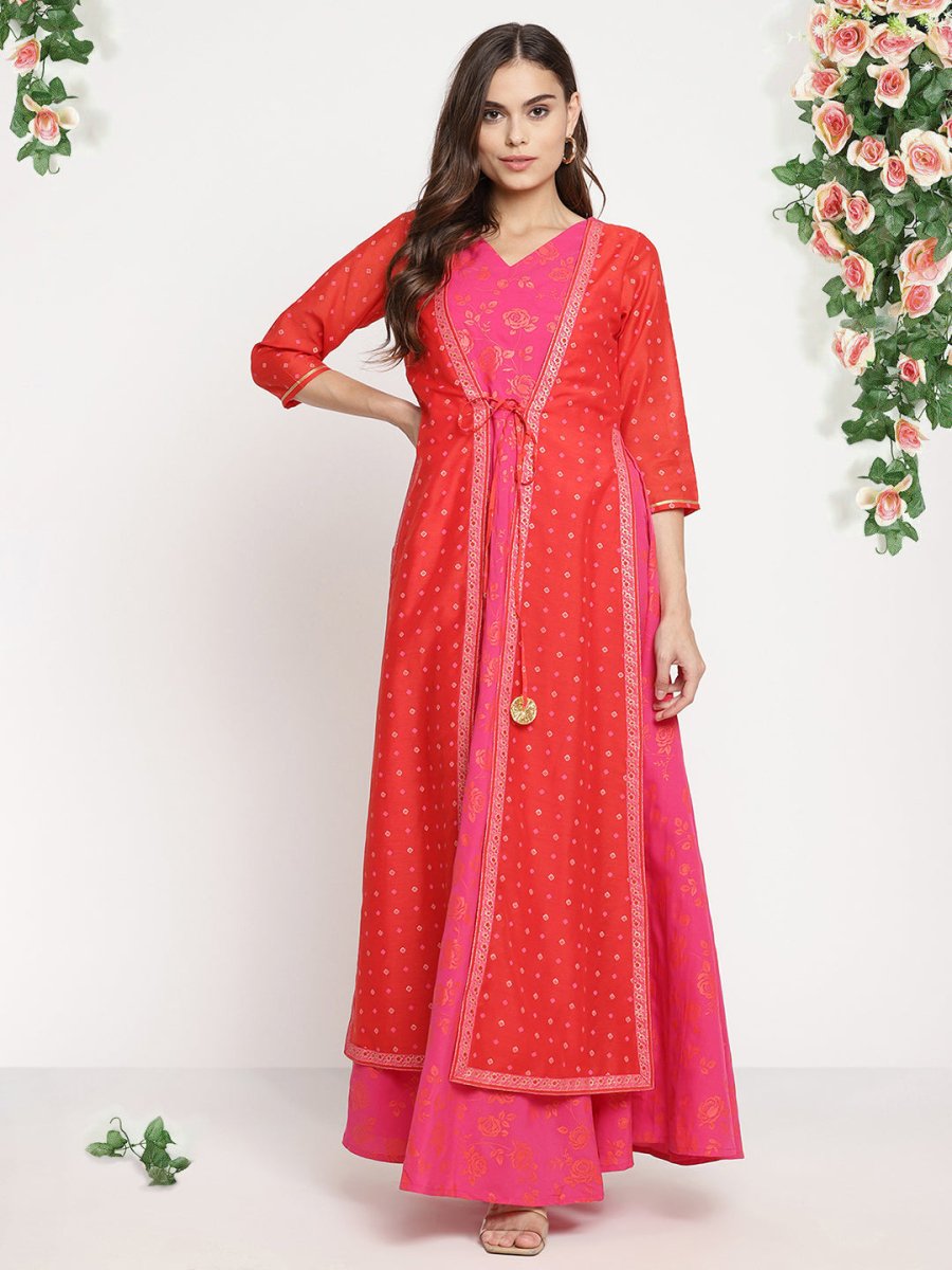Ahalyaa Women Dark Pink Crepe Khari Print Dress