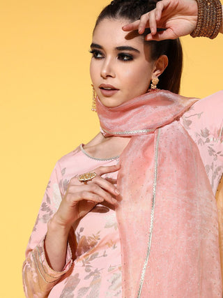 Ahalyaa Pink Empire Gotta Patti Ethnic Dress With Dupatta - Distacart