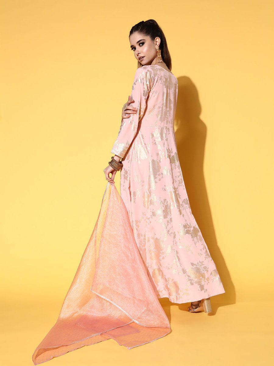 Ahalyaa Pink Empire Gotta Patti Ethnic Dress With Dupatta - Distacart