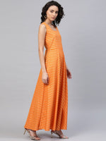 Thumbnail for Ahalyaa Orange & Sea Green Striped Maxi Dress with Ethnic Jacket