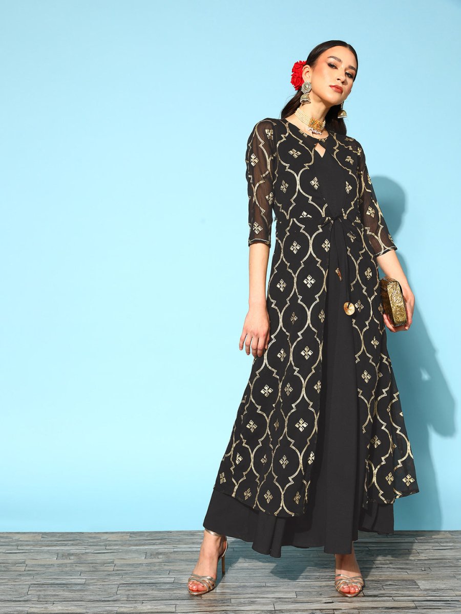 Ahalyaa Women Chic Black Solid Top to Toe Fusion Dress - Distacart