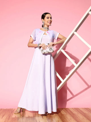 Ahalyaa Floral Ethnic Maxi Dress with Jacket - Distacart