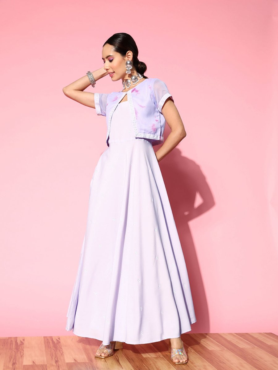 Ahalyaa Floral Ethnic Maxi Dress with Jacket - Distacart