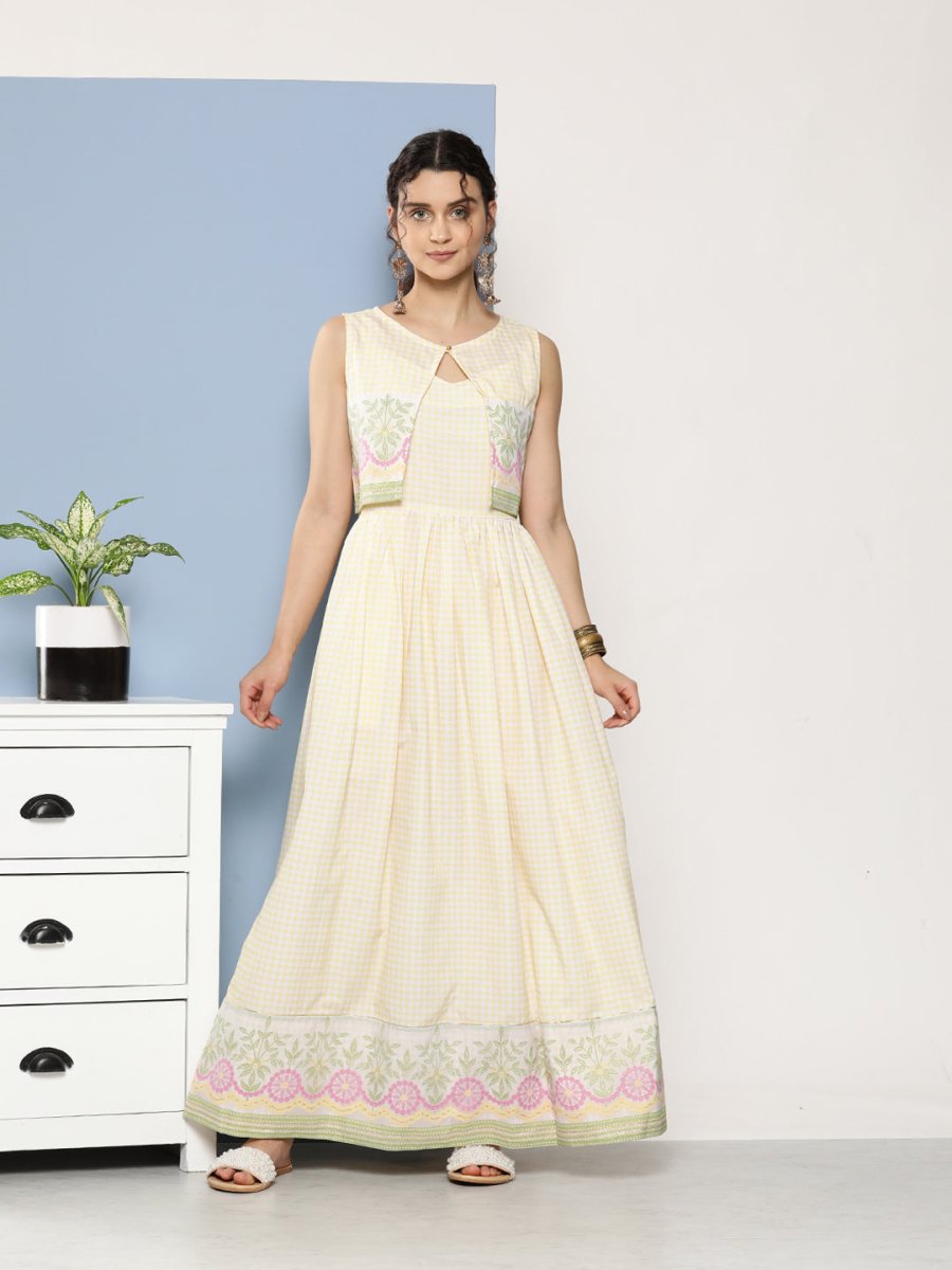 Ahalyaa Women Checked Maxi Ethnic Dress - Distacart