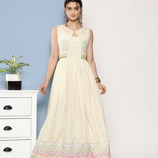 Ahalyaa Women Checked Maxi Ethnic Dress - Distacart