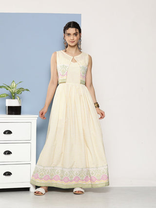 Ahalyaa Women Checked Maxi Ethnic Dress - Distacart