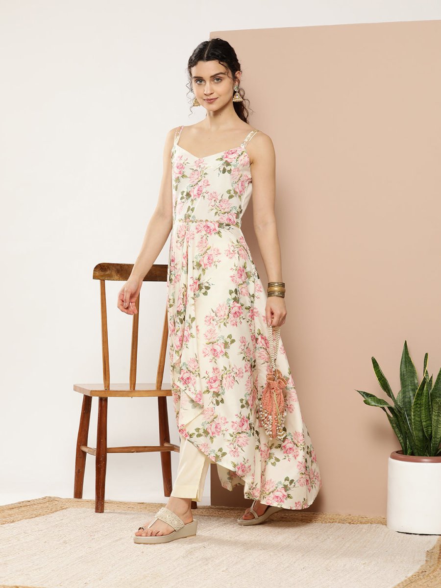 Ahalyaa Women Floral Printed Empire Gotta Patti Kurta With Trousers - Distacart