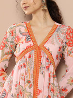 Thumbnail for Ahalyaa Women Pink Floral Printed High Slit Kurta with Trousers - Distacart