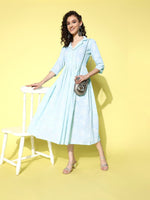 Thumbnail for Ahalyaa Sea Green Floral Print Midi Ethnic Dress - Distacart