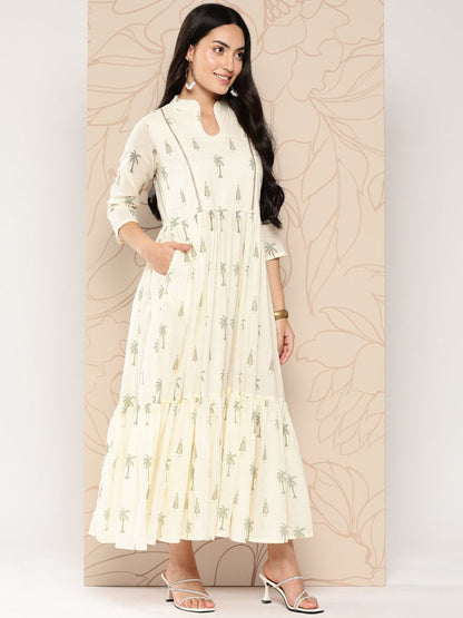 Ahalyaa Tropical Printed Gathered Empire Ethnic Dress - Distacart