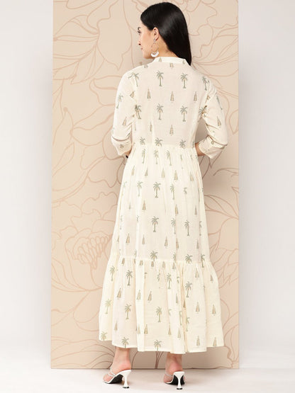 Ahalyaa Tropical Printed Gathered Empire Ethnic Dress - Distacart