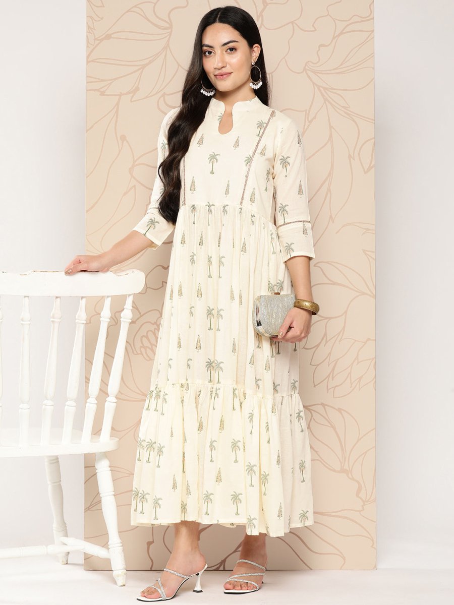 Ahalyaa Tropical Printed Gathered Empire Ethnic Dress - Distacart