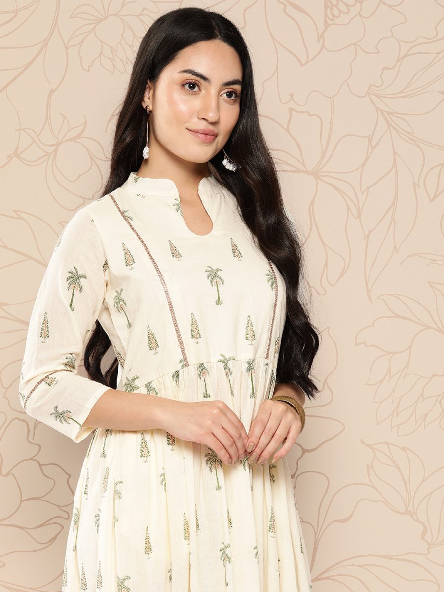 Ahalyaa Tropical Printed Gathered Empire Ethnic Dress - Distacart